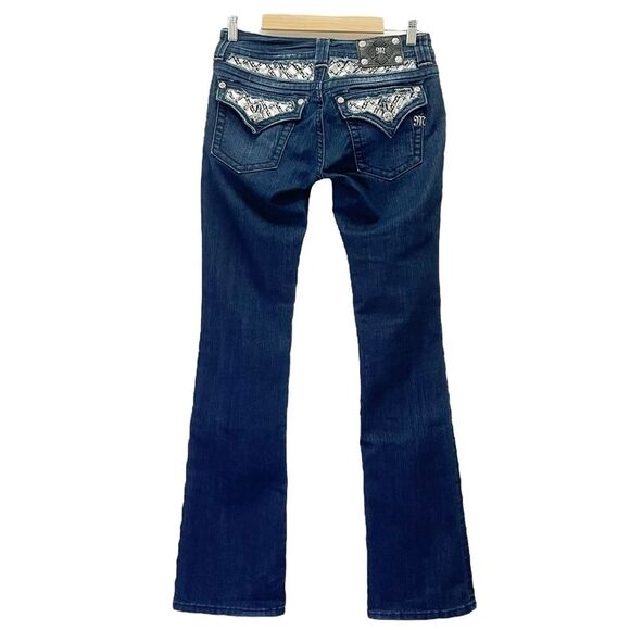 Miss Me Y2K Jeans Women's Size 29 Bling Rhinestone Back Flap Bootcut Dark Wash - Picture 3 of 12